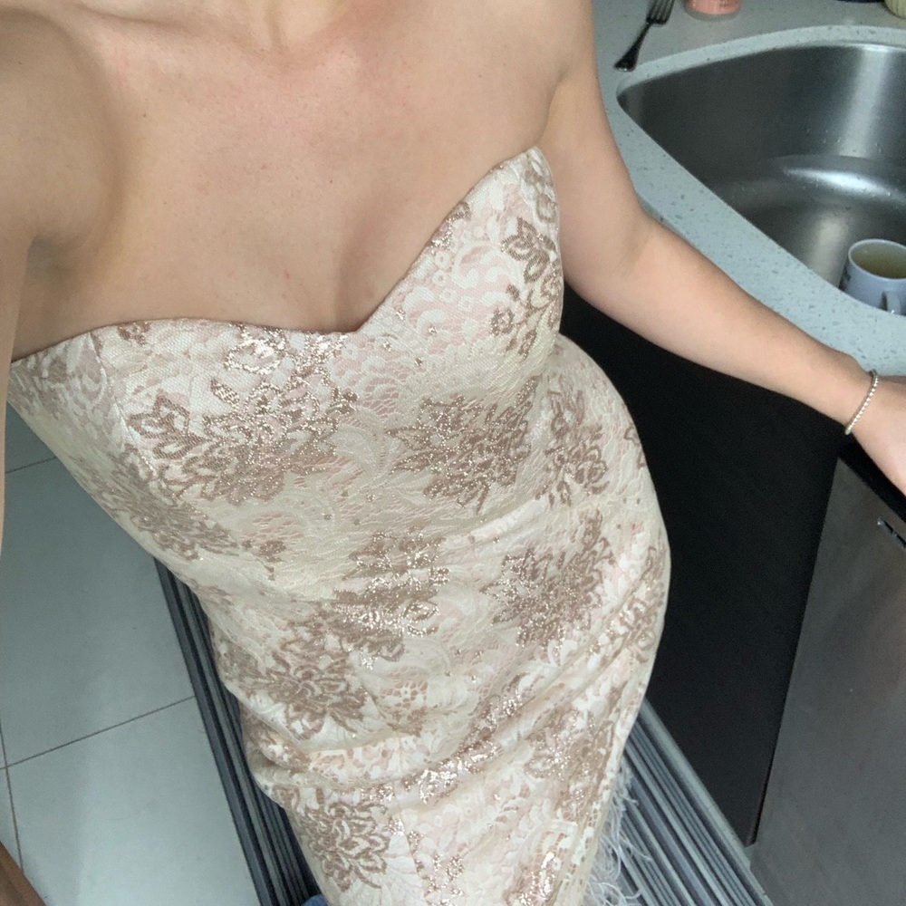 Badgley Mischka blush strapless cocktail dress